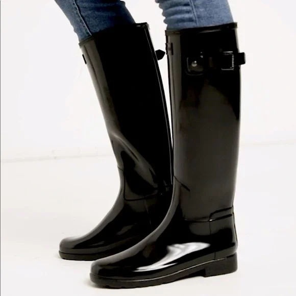 NEW Hunter Refined Original Tall Wellington Black Gloss Rain Waterproof Boot - Picture 9 of 14